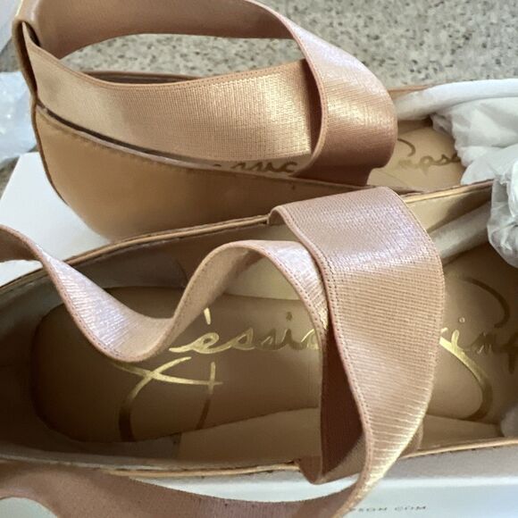 Jessica Simpson Mandalaye Criss-Cross Ballet Flats Size 6 Natural Sleek Leather - Picture 6 of 9